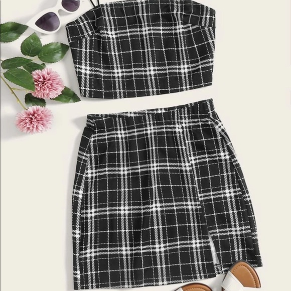 SHEIN Dresses & Skirts - SHEIN matching plaid crop top and skirt set!!!💗✨✨ SHEIN Dresses & Skirts - SHEIN matching plaid crop top and skirt set!!!💗✨✨